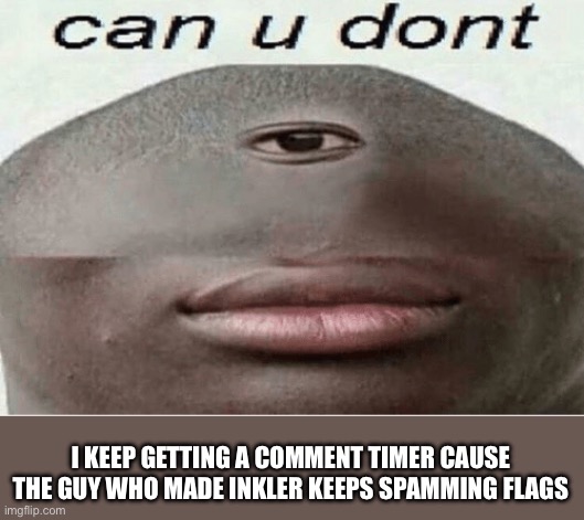 can u dont | I KEEP GETTING A COMMENT TIMER CAUSE THE GUY WHO MADE INKLER KEEPS SPAMMING FLAGS | image tagged in can u dont | made w/ Imgflip meme maker