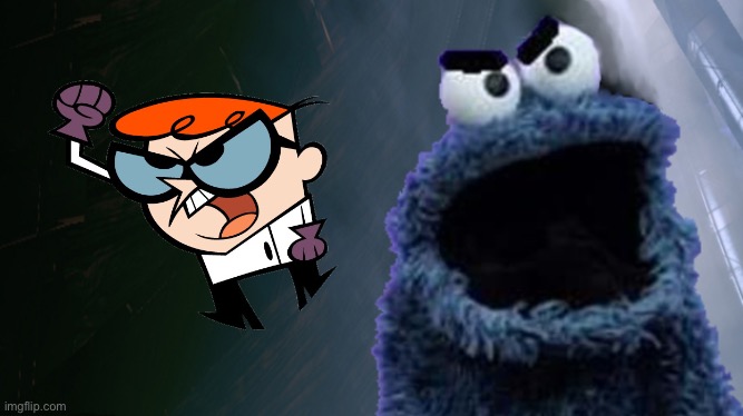 Cookie Monster and Dexter Become Angry | image tagged in angry cookie monster,angry,deviantart,dexters lab,cartoon network,warner bros | made w/ Imgflip meme maker
