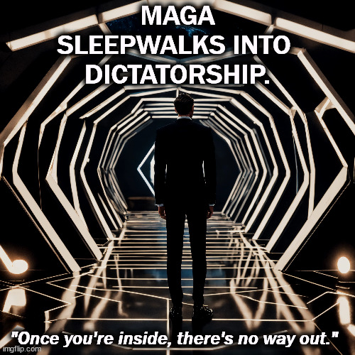 If this seems OK, you haven't thought it through. | MAGA
SLEEPWALKS INTO 
DICTATORSHIP. "Once you're inside, there's no way out." | image tagged in constitution,founding fathers,maga,sleep,dictator,tyranny | made w/ Imgflip meme maker
