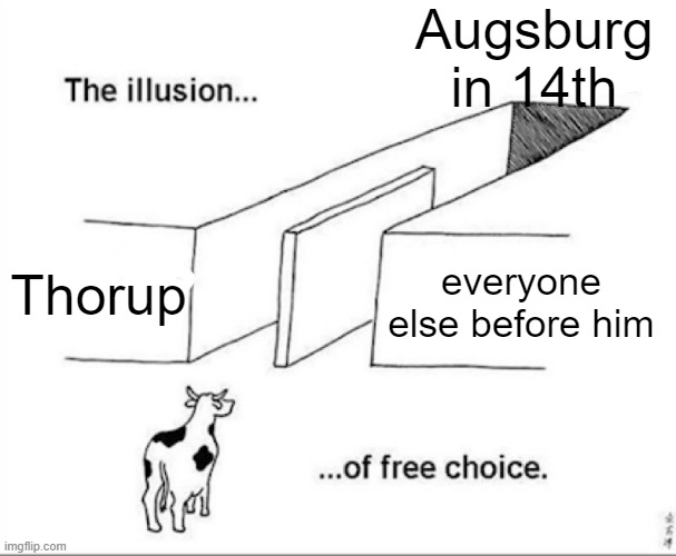 Illusion of free choice | Augsburg in 14th; Thorup; everyone else before him | image tagged in illusion of free choice | made w/ Imgflip meme maker