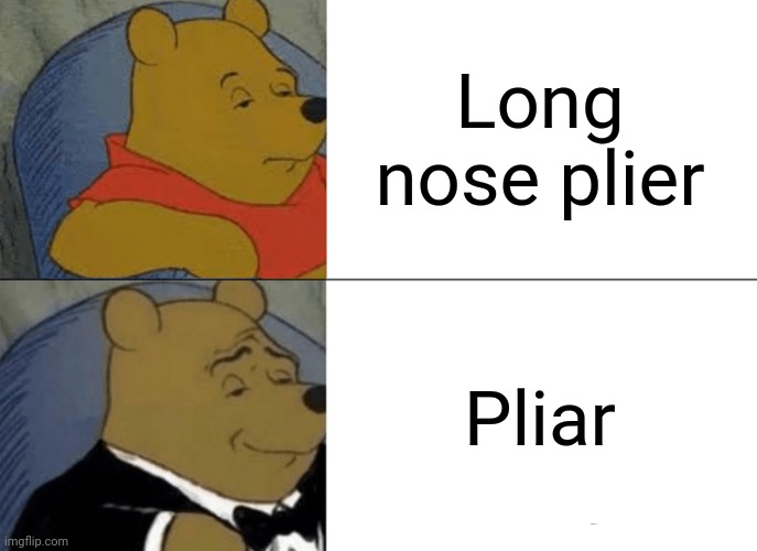 Pliar | Long nose plier; Pliar | image tagged in memes,tuxedo winnie the pooh | made w/ Imgflip meme maker