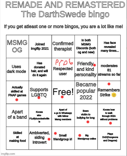 The DarthSwede bingo REMASTERED AND REMADE | image tagged in the darthswede bingo remastered and remade | made w/ Imgflip meme maker