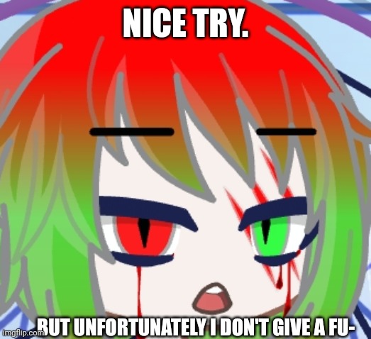 NICE TRY. BUT UNFORTUNATELY I DON'T GIVE A FU- | made w/ Imgflip meme maker