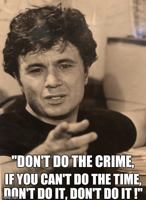 Baretta says | "DON'T DO THE CRIME, IF YOU CAN'T DO THE TIME, DON'T DO IT, DON'T DO IT !" | image tagged in baretta says | made w/ Imgflip meme maker