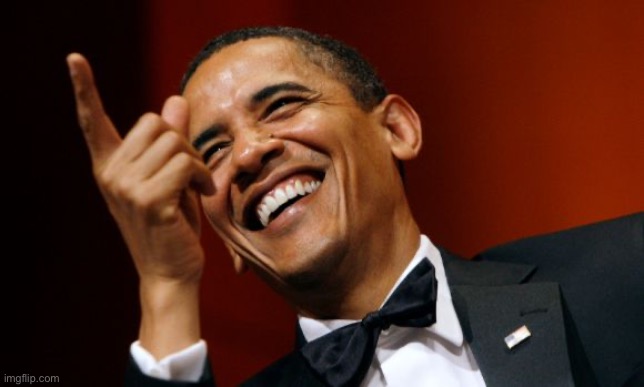 Barack Obama pointing and laughing | image tagged in barack obama pointing and laughing | made w/ Imgflip meme maker