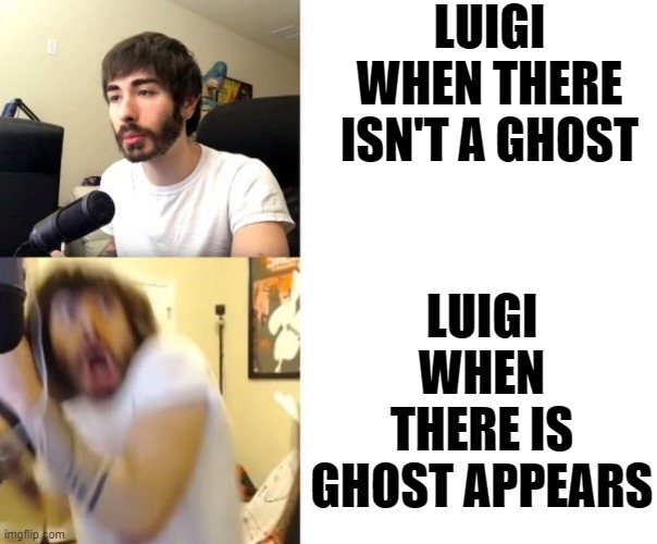Encountering a ghost in Luigi's Mansion be like: | LUIGI WHEN THERE ISN'T A GHOST; LUIGI WHEN THERE IS GHOST APPEARS | image tagged in penguinz0,luigi's mansion,super mario | made w/ Imgflip meme maker
