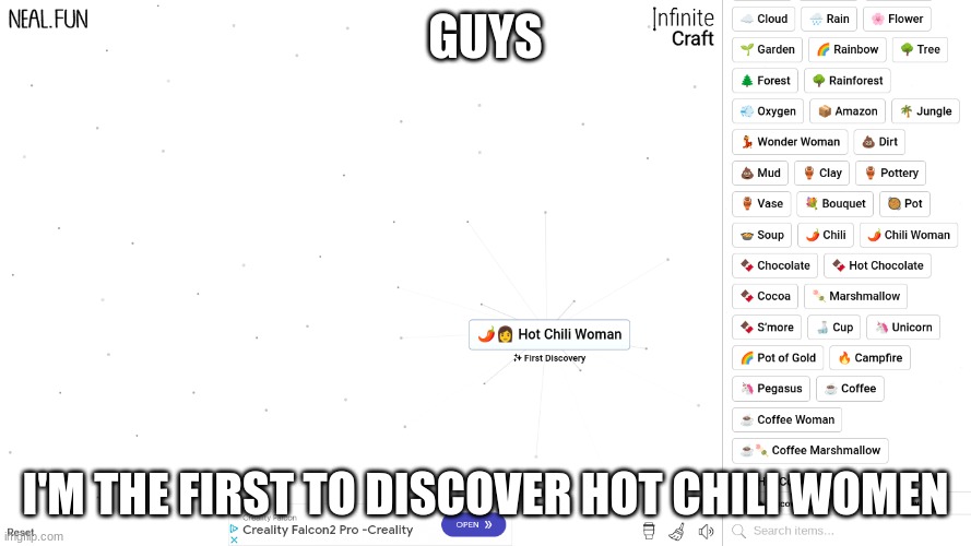 hot chili women | GUYS; I'M THE FIRST TO DISCOVER HOT CHILI WOMEN | image tagged in hot chili women | made w/ Imgflip meme maker