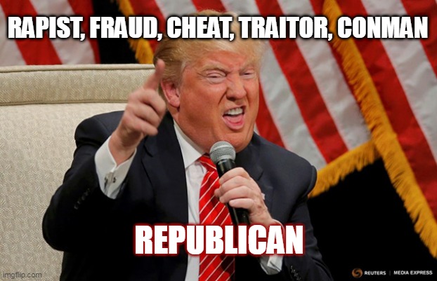 Trump 2024 | RAPIST, FRAUD, CHEAT, TRAITOR, CONMAN; REPUBLICAN | image tagged in trump | made w/ Imgflip meme maker