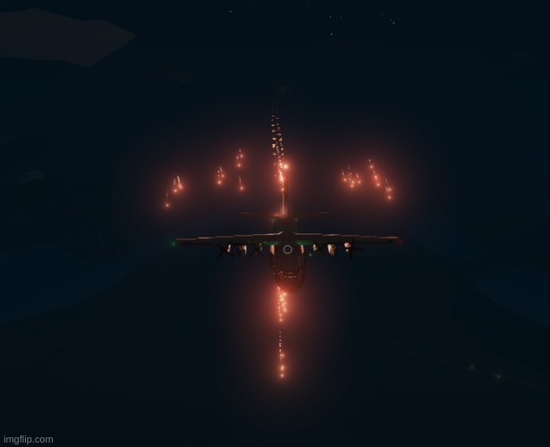 ladies and gentlemen, i present to you, a C-130 firing its flares in stormworks: build and rescue | image tagged in plane | made w/ Imgflip meme maker