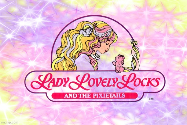 Lady Lovely Locks Logo | image tagged in anime glitter background,girl,princess,80s,cartoon,deviantart | made w/ Imgflip meme maker