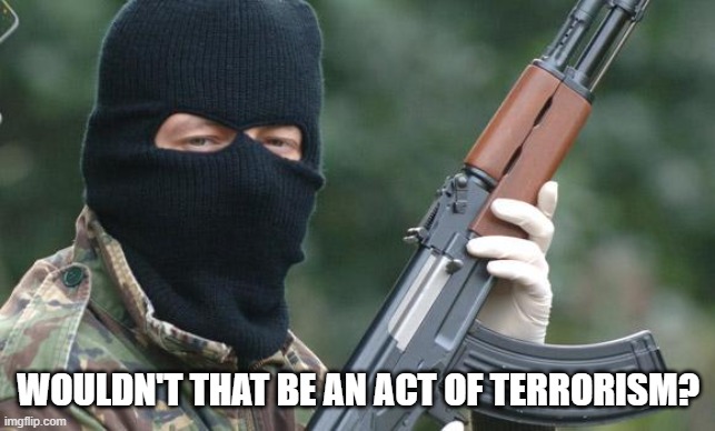IRA Terrorist | WOULDN'T THAT BE AN ACT OF TERRORISM? | image tagged in ira terrorist | made w/ Imgflip meme maker
