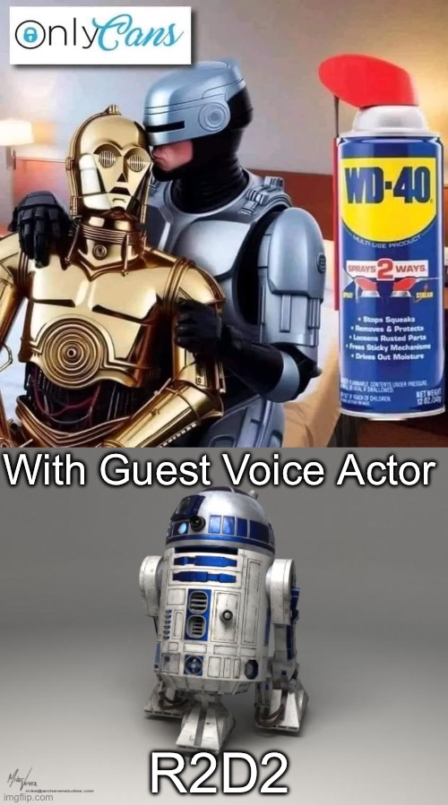 Only Fans? | With Guest Voice Actor; R2D2 | image tagged in r2d2,onlyfans,mandolorian,c3po,wd40 | made w/ Imgflip meme maker