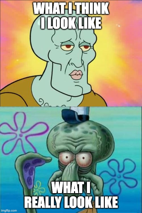 Squidward | WHAT I THINK I LOOK LIKE; WHAT I REALLY LOOK LIKE | image tagged in memes,squidward | made w/ Imgflip meme maker