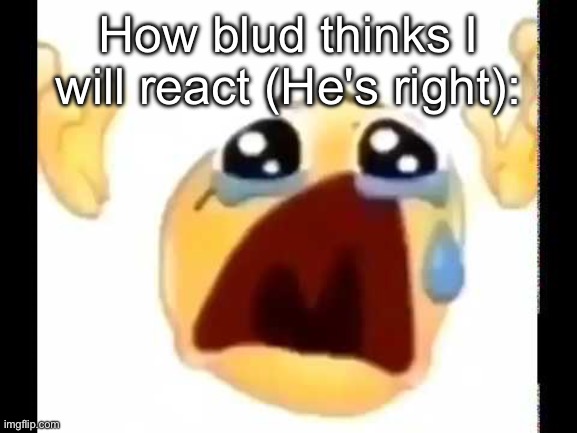 cursed crying emoji | How blud thinks I will react (He's right): | image tagged in cursed crying emoji | made w/ Imgflip meme maker