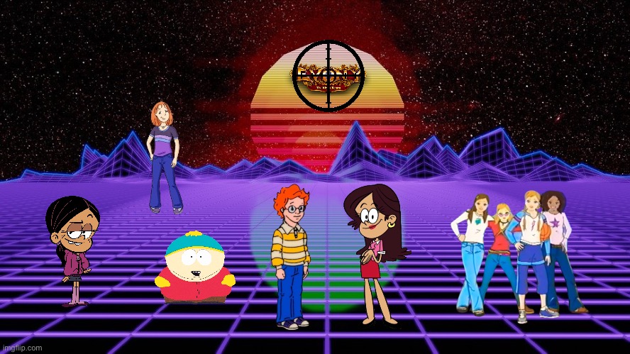 The Retrowave Protectors | image tagged in retrowave background,girl,the loud house,deviantart,ronnie anne santiago,south park | made w/ Imgflip meme maker