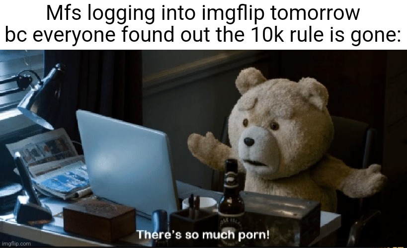 There's so much porn! | Mfs logging into imgflip tomorrow bc everyone found out the 10k rule is gone: | image tagged in there's so much porn | made w/ Imgflip meme maker