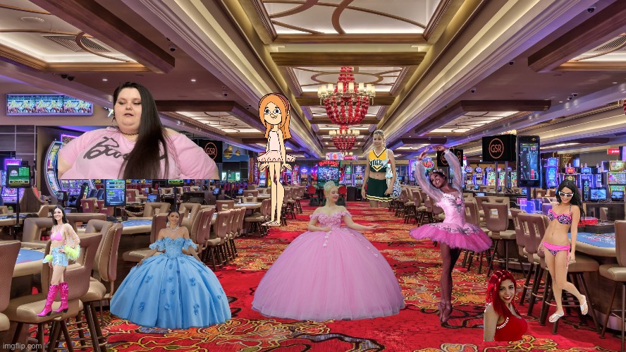 Casino Girls | image tagged in casino background,casino,girls,bikini,deviantart,dress | made w/ Imgflip meme maker