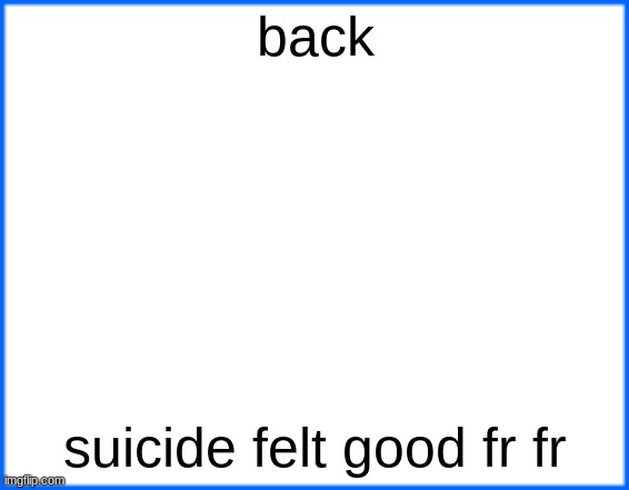 blue box | back; suicide felt good fr fr | image tagged in blue box | made w/ Imgflip meme maker