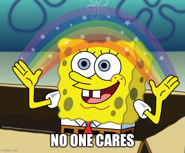 Spongebob, no one cares | NO ONE CARES | image tagged in spongebob no one cares | made w/ Imgflip meme maker