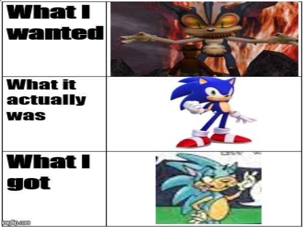 The top picture is Zodick the Hellhog from 'Illbleed' and the bottom one is some cursed Sonic cameo from the manual of 'Jazz Jac | image tagged in funny | made w/ Imgflip meme maker