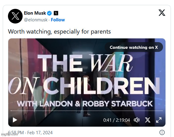 The war on children... link in comments | image tagged in elon musk,the war on children | made w/ Imgflip meme maker