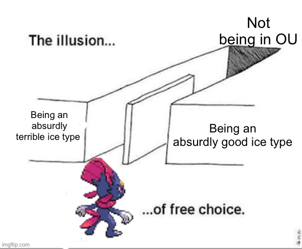 Illusion of free choice | Not being in OU; Being an absurdly good ice type; Being an absurdly terrible ice type | image tagged in illusion of free choice | made w/ Imgflip meme maker