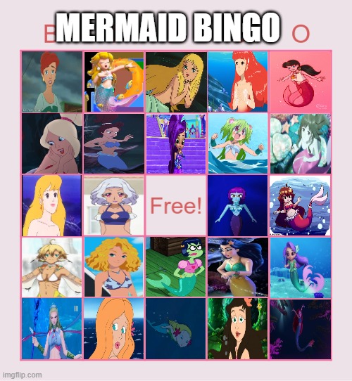 mermaid bingo | MERMAID BINGO | image tagged in bingo,mermaid,the little mermaid,anime girl,princess peach,cartoons | made w/ Imgflip meme maker