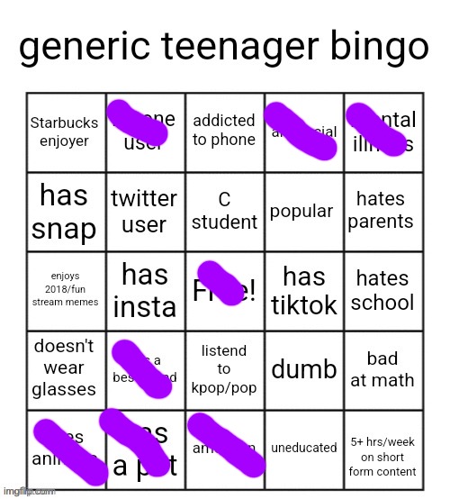 no bingos :) | image tagged in generic teenager bingo | made w/ Imgflip meme maker