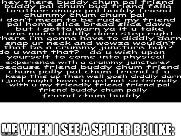 ME WHEN I SEE A SPIDER BE LIKE: | made w/ Imgflip meme maker