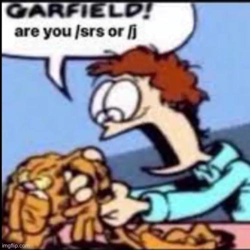 @mujhadluigi | image tagged in garfield are you /srs or /j | made w/ Imgflip meme maker