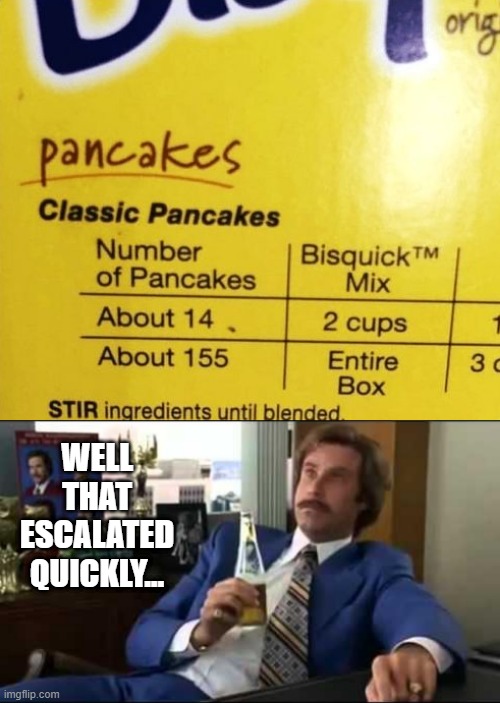 Pancakes | WELL THAT ESCALATED QUICKLY... | image tagged in memes,well that escalated quickly | made w/ Imgflip meme maker