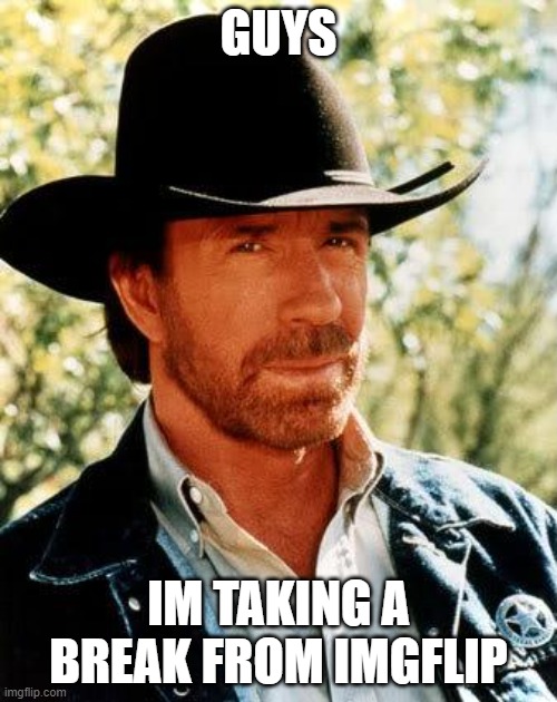 Chuck Norris | GUYS; IM TAKING A BREAK FROM IMGFLIP | image tagged in memes,chuck norris | made w/ Imgflip meme maker