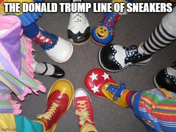 Donnie's Shoes | THE DONALD TRUMP LINE OF SNEAKERS | image tagged in clown shoe circle | made w/ Imgflip meme maker