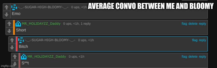 AVERAGE CONVO BETWEEN ME AND BLOOMY | image tagged in m | made w/ Imgflip meme maker