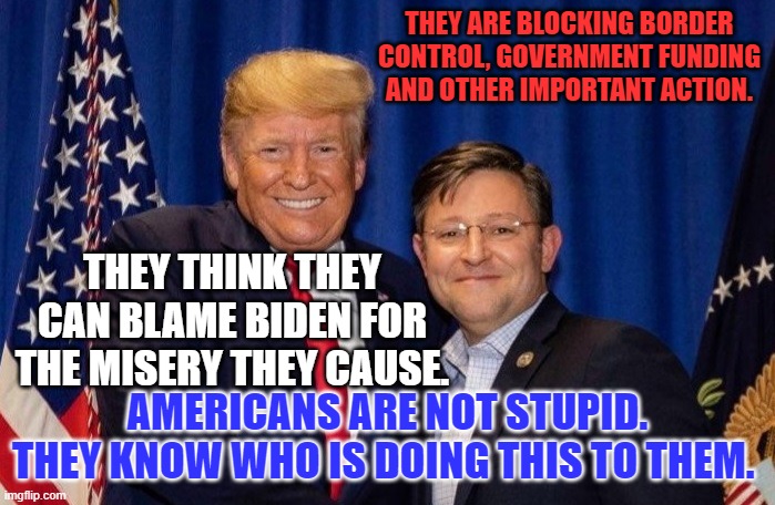 Dems tried to get more help for us, not less, in Trump's last year in office. | THEY ARE BLOCKING BORDER CONTROL, GOVERNMENT FUNDING AND OTHER IMPORTANT ACTION. THEY THINK THEY CAN BLAME BIDEN FOR THE MISERY THEY CAUSE. AMERICANS ARE NOT STUPID. THEY KNOW WHO IS DOING THIS TO THEM. | image tagged in politics | made w/ Imgflip meme maker