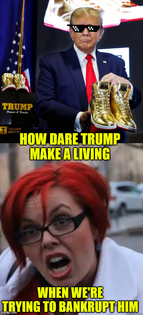 HOW DARE TRUMP MAKE A LIVING WHEN WE'RE TRYING TO BANKRUPT HIM | image tagged in sjw triggered | made w/ Imgflip meme maker