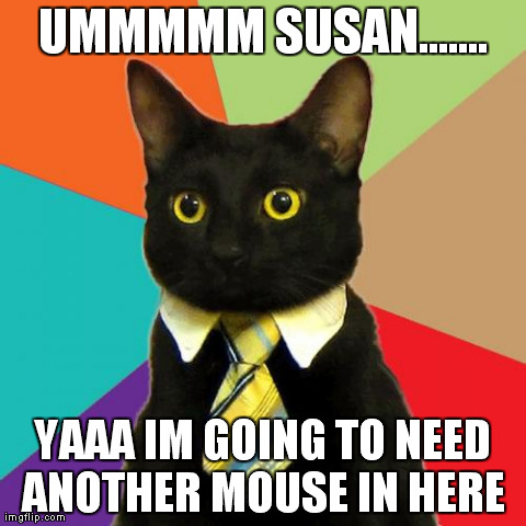 Business Cat | UMMMMM SUSAN....... YAAA IM GOING TO NEED ANOTHER MOUSE IN HERE | image tagged in memes,business cat,AdviceAnimals | made w/ Imgflip meme maker