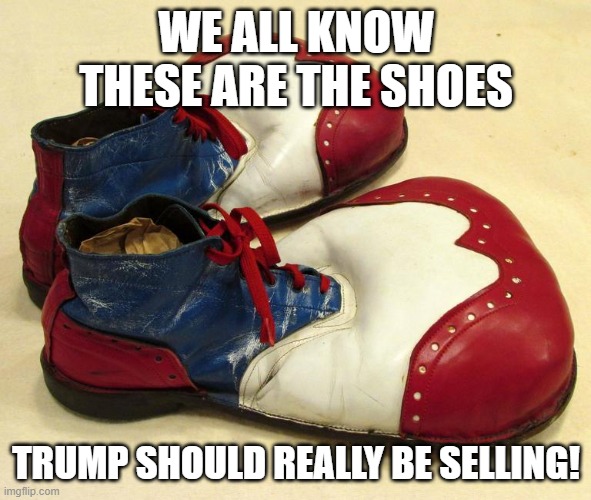 Trump clown shoes | WE ALL KNOW THESE ARE THE SHOES; TRUMP SHOULD REALLY BE SELLING! | image tagged in trump clown shoes | made w/ Imgflip meme maker