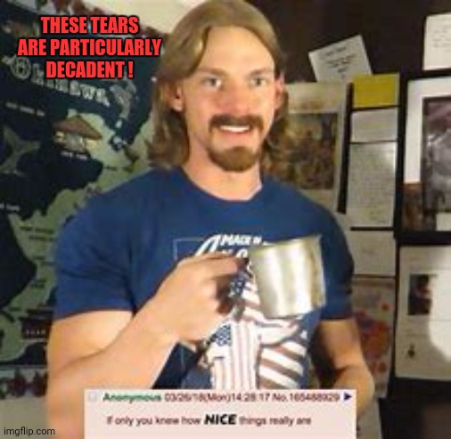 Chesterfields | THESE TEARS ARE PARTICULARLY DECADENT ! | image tagged in funny memes,memes | made w/ Imgflip meme maker