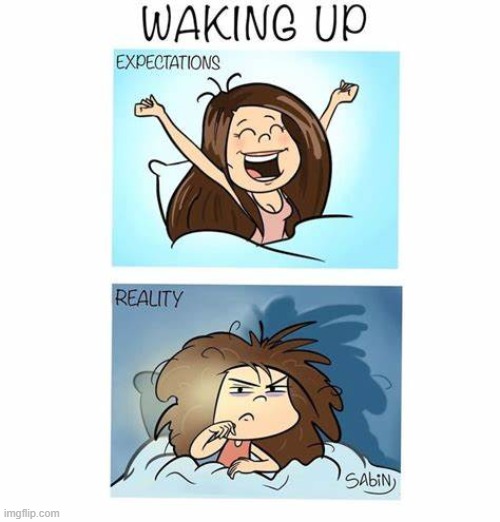 image tagged in waking up,expectation vs reality | made w/ Imgflip meme maker