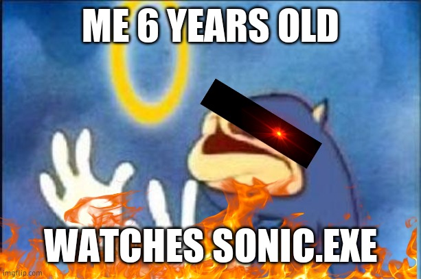 Sonic derp | ME 6 YEARS OLD; WATCHES SONIC.EXE | image tagged in sonic derp | made w/ Imgflip meme maker