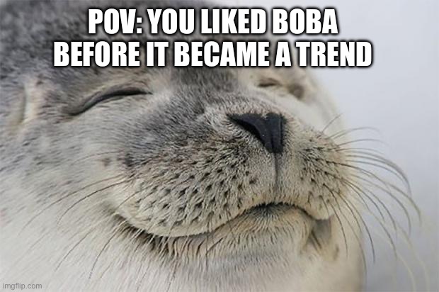 Satisfied dank meme | POV: YOU LIKED BOBA BEFORE IT BECAME A TREND | image tagged in satisfied dank meme | made w/ Imgflip meme maker