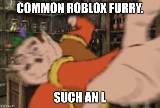 Morshu Punch | COMMON ROBLOX FURRY. SUCH AN L | image tagged in morshu punch | made w/ Imgflip meme maker