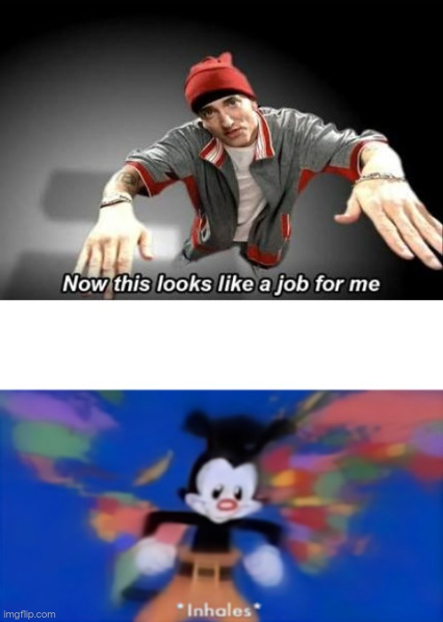 image tagged in now this looks like a job for me,yakko inhale | made w/ Imgflip meme maker