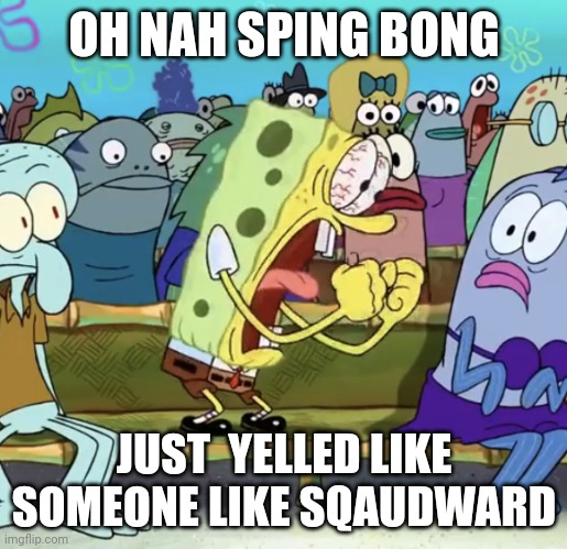 Spunch bob | OH NAH SPING BONG; JUST  YELLED LIKE SOMEONE LIKE SQAUDWARD | image tagged in spongebob yelling | made w/ Imgflip meme maker