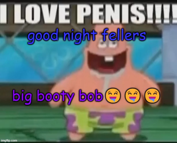 dumbass gay star | good night fellers; big booty bob🤤🤤🤤 | image tagged in dumbass gay star | made w/ Imgflip meme maker