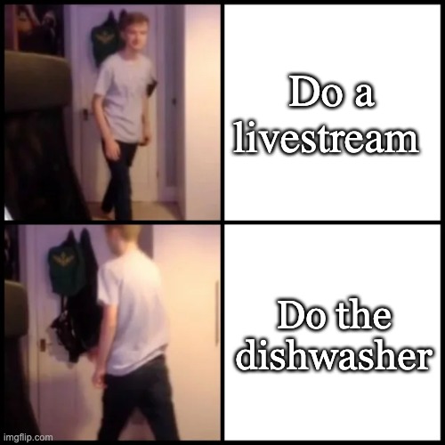 "I can’t do the dishwasher! I'm live!" | Do a livestream; Do the dishwasher | image tagged in tommyinnit drake hotline bling,tommyinnit | made w/ Imgflip meme maker