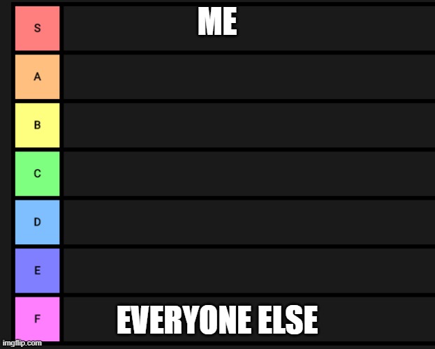 s-f teir | ME; EVERYONE ELSE | image tagged in s-f teir | made w/ Imgflip meme maker