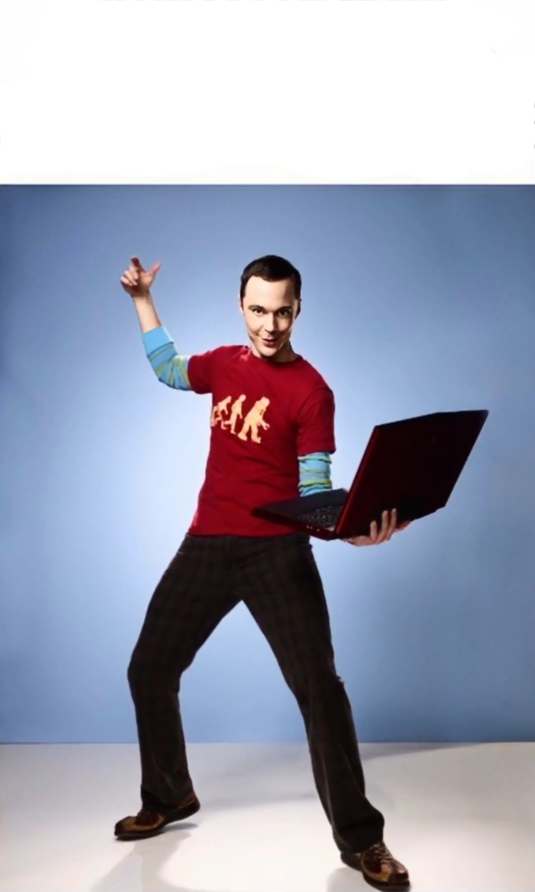 Sheldon Cooper laptop meme template (with white bar on top) Blank Meme Template