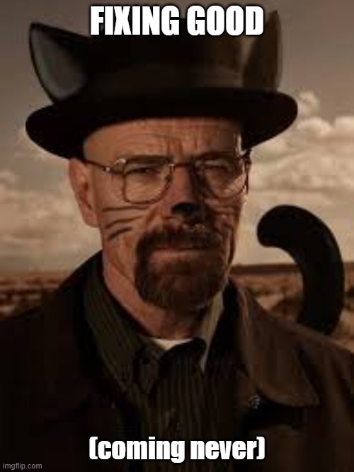 Fixing good | FIXING GOOD; (coming never) | image tagged in walter white | made w/ Imgflip meme maker